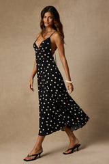 Oraya Black Polka Dot Tie-Back Midi Dress