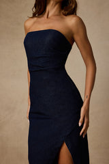 Renda Dark Wash Strapless Denim Midi Dress