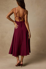 Oraya Berry Red Tie-Back Midi Dress