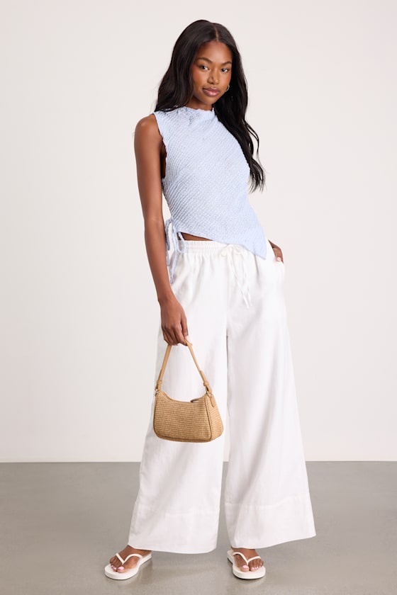 Kye Light Blue Crochet Lace Asymmetrical Tank Top