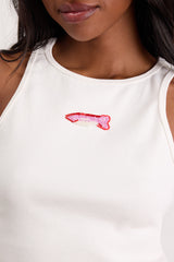 Going Swimmingly White Beaded Graphic Tank Top