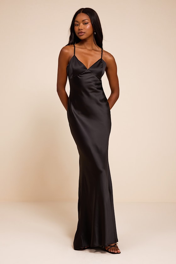 Cavana Black Satin Cape Maxi Dress