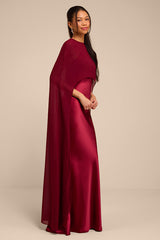Cavana Burgundy Satin Cape Maxi Dress