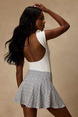 Paulette Ivory and Navy Striped Skater Mini Skirt