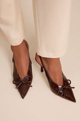 Avina Brown Pointed-Toe Slingback Pumps