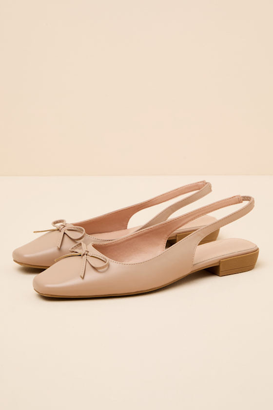 Camisa Beige Slingback Low Heel Pumps