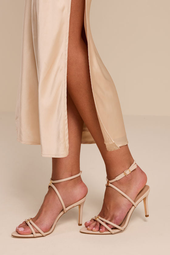 Baila Beige Ankle Strap High Heel Sandals