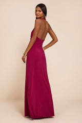 Dorena Berry Red Jersey Knit Halter Sash Maxi Dress