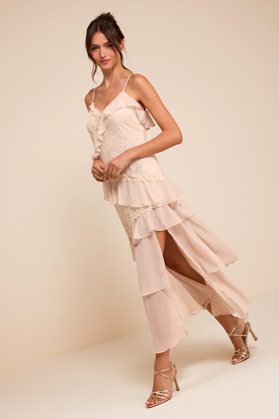 Shay Cream Tiered Lace Midi Dress