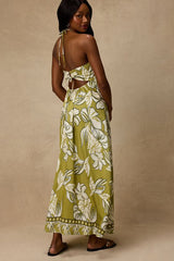 Cheri Light Green Floral Halter Midi Dress