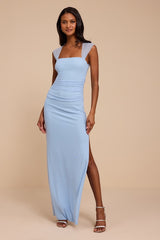 Leanna Light Blue Mesh Column Maxi Dress