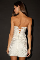 Melva White Satin Jacquard Two-Piece Bustier Mini Dress