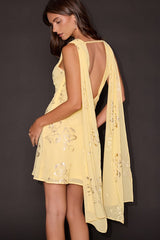 Sidonia Yellow and Gold Floral Cowl Sash Mini Dress