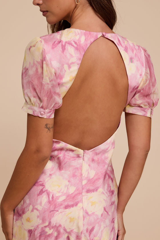 Eirini Dusty Pink Floral Backless Maxi Dress