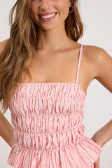 Christa Pink Striped Smocked Tank Top