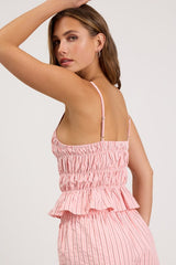 Christa Pink Striped Smocked Tank Top