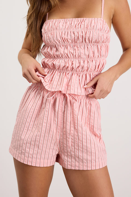 Christa Pink Striped Drawstring Shorts