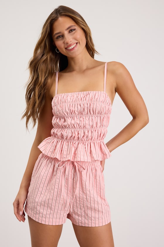 Christa Pink Striped Drawstring Shorts