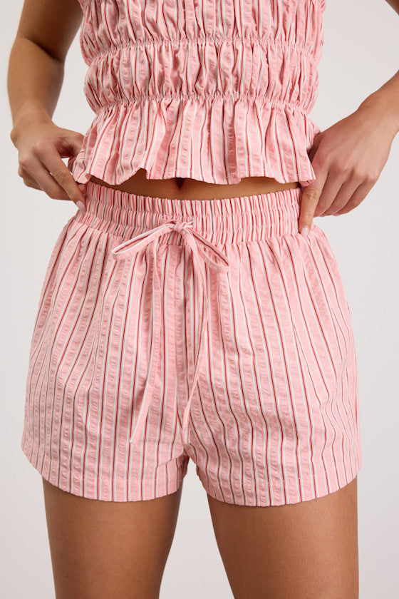 Christa Pink Striped Drawstring Shorts