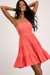 Make a Day of It Coral Cutout Tiered Mini Dress