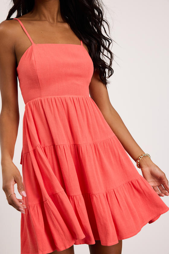Make a Day of It Coral Cutout Tiered Mini Dress