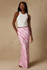 Issa Pink and White Striped Maxi Skirt