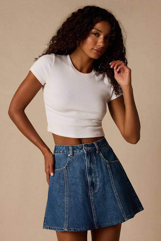 Minola Medium Wash Denim Skater Mini Skirt