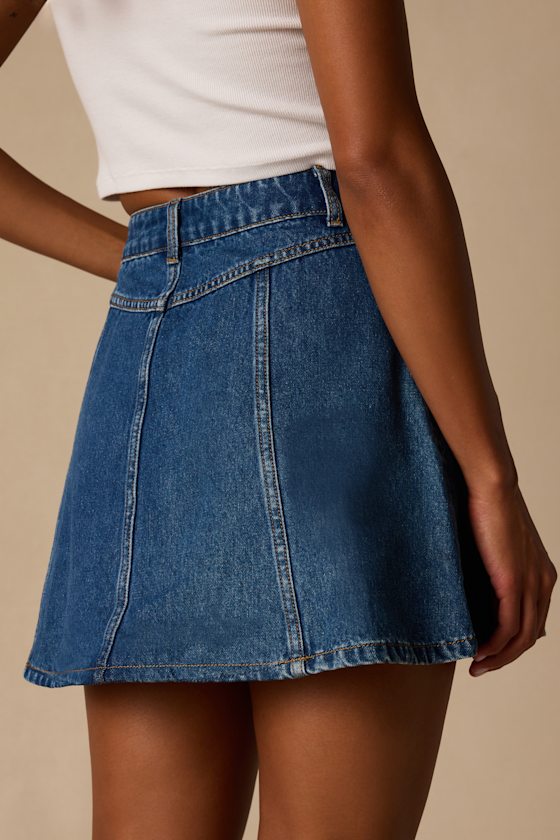 Minola Medium Wash Denim Skater Mini Skirt