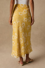 Malaya Yellow Floral High-Rise Midi Skirt