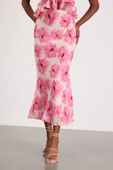 Lilith Cream and Pink Floral Midi Skirt