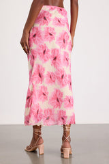 Lilith Cream and Pink Floral Midi Skirt