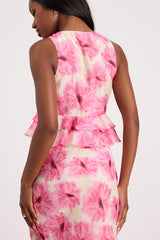 Lilith Cream and Pink Floral Ruffled Tank Top