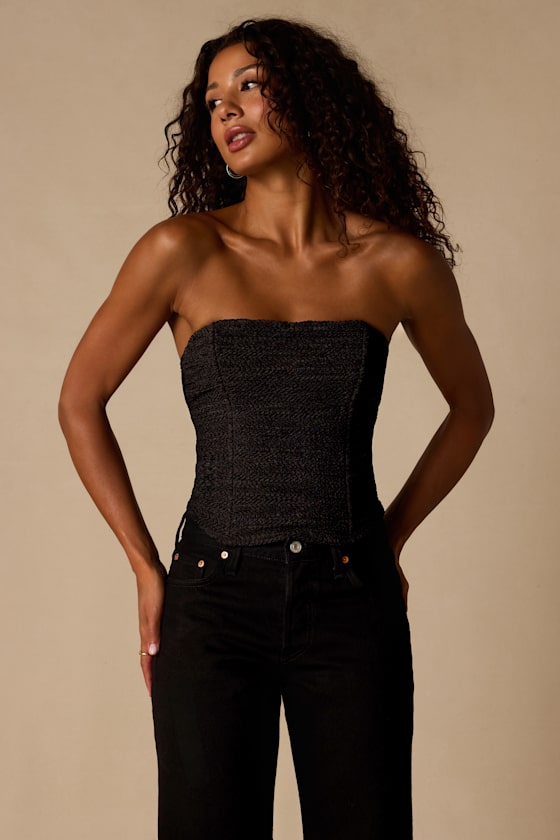 Joletta Black Textured Lace-Up Top