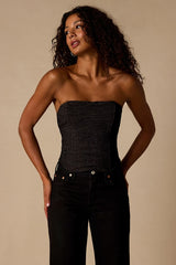 Joletta Black Textured Lace-Up Top