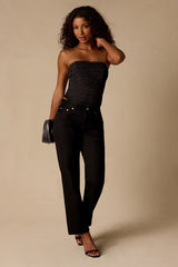Joletta Black Textured Lace-Up Top
