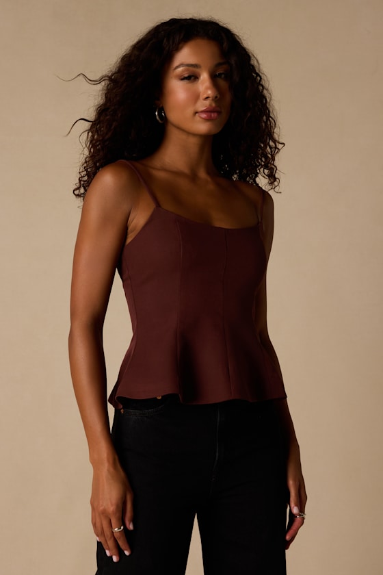 Sanvi Dark Brown Peplum Cami Top
