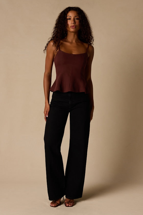Sanvi Dark Brown Peplum Cami Top