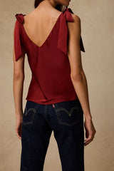 Denia Wine Red Satin V-Neck Tank Top