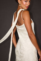 Aydah Ivory Floral Burnout Slip Midi Dress and Scarf Set