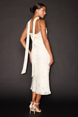 Aydah Ivory Floral Burnout Slip Midi Dress and Scarf Set