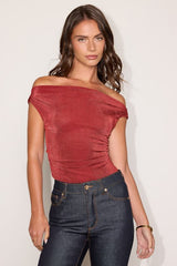 Tarryn Rust Red Jersey Knit Off-the-Shoulder Bodysuit