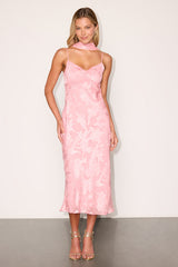 Aydah Pink Floral Burnout Slip Midi Dress and Scarf Set