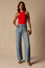 Berlinda Red Orange Cross-Front Bodysuit