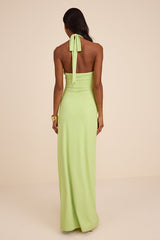 Pauline Lime Green Jersey Knit Halter Maxi Dress
