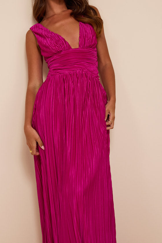 Evaluna Berry Pink Plisse Maxi Dress