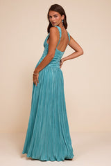 Evaluna Turquoise Plisse Maxi Dress