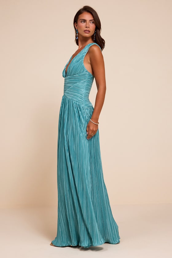 Evaluna Turquoise Plisse Maxi Dress