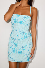 Gloriana Light Blue Sequin Lace-Up Mini Dress