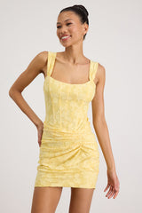 Celeste Light Yellow Floral Burnout Bustier Mini Dress