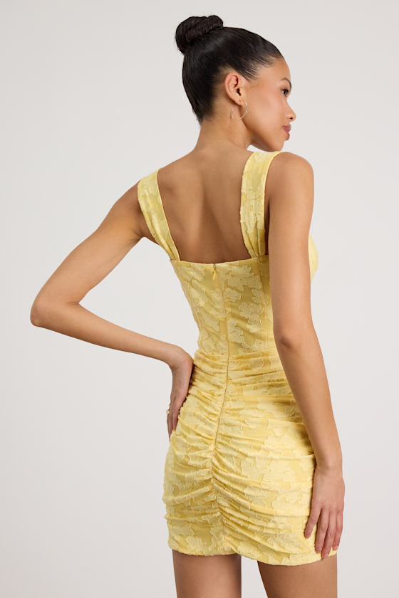 Celeste Light Yellow Floral Burnout Bustier Mini Dress